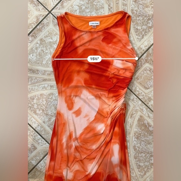 Calvin Klein Vibrant Orange and White Sleeveless Maxi Dress - Picture 7 of 13